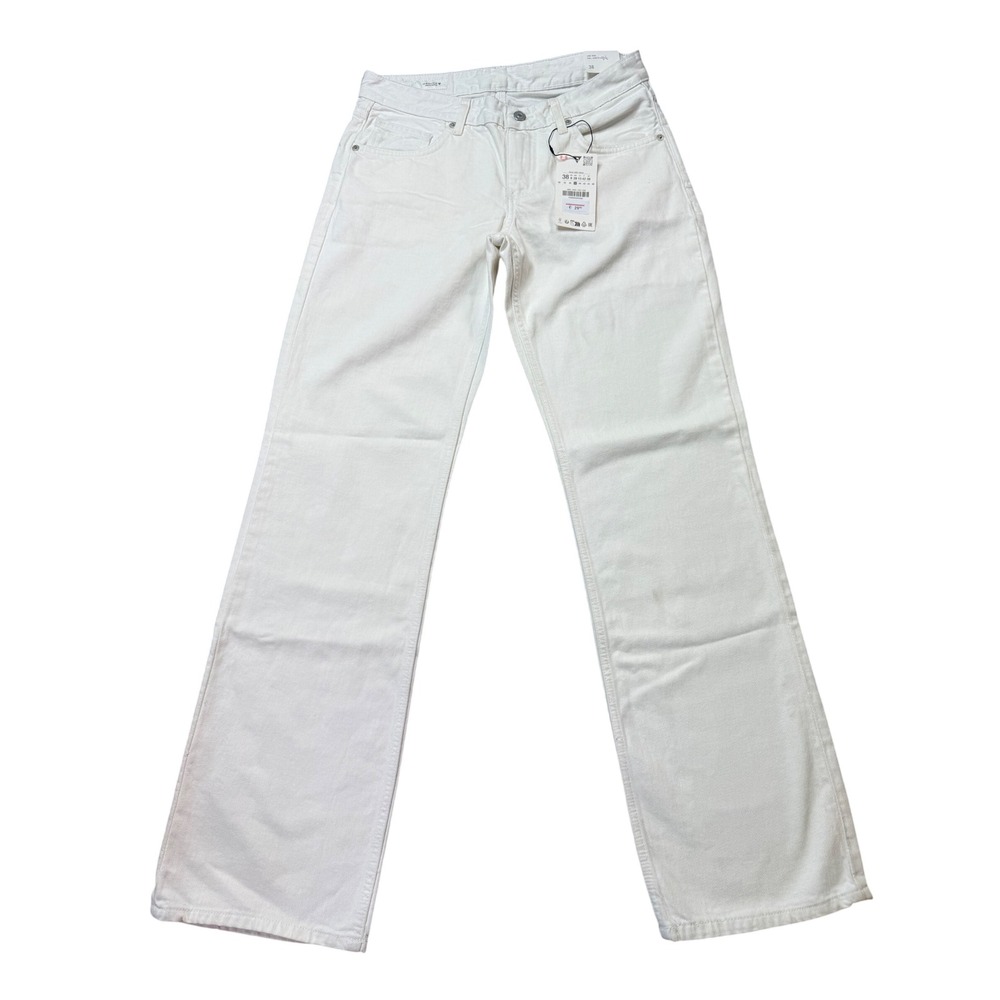 Zara Wide Leg Jeans Womens 6 White New Low Rise Full Length Denim 4060/020/250